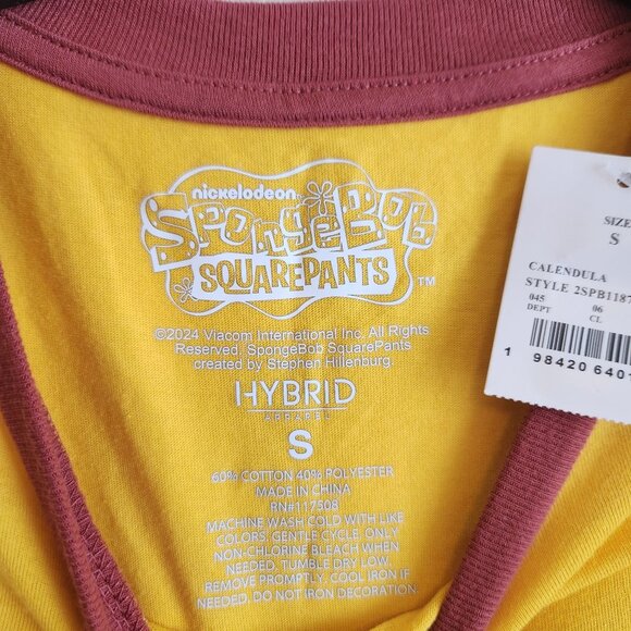 SpongeBob SquarePants Yellow & Brown Graphic Ringer Tee Shirt Cowboy Size S NWT - Picture 3 of 7